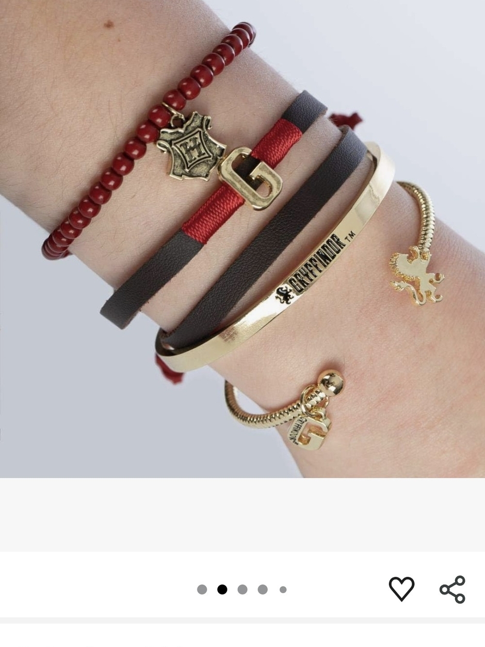 Gold Hogwarts Gryffindor Friendship Charm Bangle Red Leather Wrap Bracelet Set